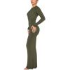 imageREORIA Womens Sexy Crew Neck Lounge Long Dress Elegant Long Sleeve Ribbed Bodycon Maxi DressesOlive Green