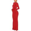 imageREORIA Womens Sexy Crew Neck Lounge Long Dress Elegant Long Sleeve Ribbed Bodycon Maxi DressesRed
