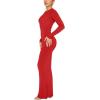 imageREORIA Womens Sexy Crew Neck Lounge Long Dress Elegant Long Sleeve Ribbed Bodycon Maxi DressesRed
