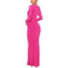 imageREORIA Womens Sexy Crew Neck Lounge Long Dress Elegant Long Sleeve Ribbed Bodycon Maxi DressesRose Red