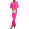 imageREORIA Womens Sexy Crew Neck Lounge Long Dress Elegant Long Sleeve Ribbed Bodycon Maxi DressesRose Red