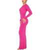 imageREORIA Womens Sexy Crew Neck Lounge Long Dress Elegant Long Sleeve Ribbed Bodycon Maxi DressesRose Red