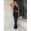 imageREORIA Womens Sexy Fold Over High Waisted Lounge Long Skirts Elegant Going Out Bodycon Maxi SkirtsKhaki