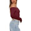 imageREORIA Womens Sexy Off Shoulder Long Sleeve Basic Shirts Double Lined Slim Fitted Trendy Lightweight Y2K Going Out Crop TopBurgundy