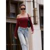 imageREORIA Womens Sexy Off Shoulder Long Sleeve Basic Shirts Double Lined Slim Fitted Trendy Lightweight Y2K Going Out Crop TopBurgundy
