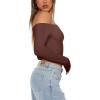 imageREORIA Womens Sexy Off Shoulder Long Sleeve Basic Shirts Double Lined Slim Fitted Trendy Lightweight Y2K Going Out Crop TopCocoa