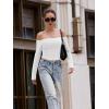 imageREORIA Womens Sexy Off Shoulder Long Sleeve Basic Shirts Double Lined Slim Fitted Trendy Lightweight Y2K Going Out Crop TopWhite
