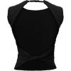 imageREORIA Womens Sexy Open Back High Neck Sleeveless Tank Top Y2k Lace Twist Backless Crop TopsBlack