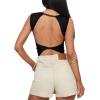 imageREORIA Womens Sexy Open Back High Neck Sleeveless Tank Top Y2k Lace Twist Backless Crop TopsBlack