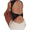 imageREORIA Womens Sexy Open Back High Neck Sleeveless Tank Top Y2k Lace Twist Backless Crop TopsBlack