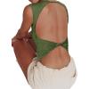 imageREORIA Womens Sexy Open Back High Neck Sleeveless Tank Top Y2k Lace Twist Backless Crop TopsDark Green