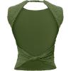 imageREORIA Womens Sexy Open Back High Neck Sleeveless Tank Top Y2k Lace Twist Backless Crop TopsDark Green