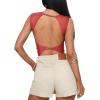 imageREORIA Womens Sexy Open Back High Neck Sleeveless Tank Top Y2k Lace Twist Backless Crop TopsRusty Red