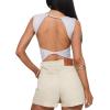 imageREORIA Womens Sexy Open Back High Neck Sleeveless Tank Top Y2k Lace Twist Backless Crop TopsWhite