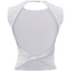 imageREORIA Womens Sexy Open Back High Neck Sleeveless Tank Top Y2k Lace Twist Backless Crop TopsWhite