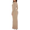 imageREORIA Womens Sexy Scoop Neck Long Sleeve Lounge Long Dress Ribbed Bodycon Maxi DressesKhaki