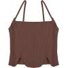 imageREORIA Womens Sexy Square Neck Trendy Sleeveless Adjustable Spaghetti Strap Corset Tank Crop TopsCoffee