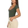 imageREORIA Womens Trendy Sexy V Neck Short Sleeve Double Lined Slimming T Shirts Crop Tops TeesGrey Green