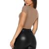 imageREORIA Womens Trendy Sexy V Neck Short Sleeve Double Lined Slimming T Shirts Crop Tops TeesKhaki