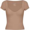 imageREORIA Womens Trendy Sexy V Neck Short Sleeve Double Lined Slimming T Shirts Crop Tops TeesKhaki