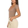 imageREORIA Womens Trendy Sexy V Neck Short Sleeve Double Lined Slimming T Shirts Crop Tops TeesKhaki