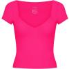imageREORIA Womens Trendy Sexy V Neck Short Sleeve Double Lined Slimming T Shirts Crop Tops TeesNeon Rose Red
