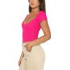 imageREORIA Womens Trendy Sexy V Neck Short Sleeve Double Lined Slimming T Shirts Crop Tops TeesNeon Rose Red