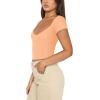 imageREORIA Womens Trendy Sexy V Neck Short Sleeve Double Lined Slimming T Shirts Crop Tops TeesPeach Fuzz