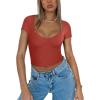 imageREORIA Womens Trendy Sexy V Neck Short Sleeve Double Lined Slimming T Shirts Crop Tops TeesRusty Red