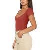 imageREORIA Womens Trendy Sexy V Neck Short Sleeve Double Lined Slimming T Shirts Crop Tops TeesRusty Red
