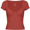 imageREORIA Womens Trendy Sexy V Neck Short Sleeve Double Lined Slimming T Shirts Crop Tops TeesRusty Red