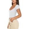 imageREORIA Womens Trendy Sexy V Neck Short Sleeve Double Lined Slimming T Shirts Crop Tops TeesWhite