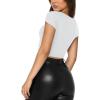 imageREORIA Womens Trendy Sexy V Neck Short Sleeve Double Lined Slimming T Shirts Crop Tops TeesWhite