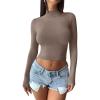 imageREORIA Womens Basic Mock Turtle Neck Long Sleeve Lightweight Double Lined Layering Slim Fitted Crop TopLight Coffee