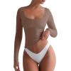 imageREORIA Womens Basic Square Neck Long Sleeve Shirts Double Lined Tops Tight Shirts Fall Outfits 2025Light Taupe
