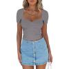 imageREORIA Womens Cute Ruched Sweetheart Neck Short Sleeve Going Out Y2K Trendy T Shirts Crop Tops TeesDark Grey