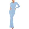 imageREORIA Womens Sexy Crew Neck Lounge Long Dress Elegant Long Sleeve Ribbed Bodycon Maxi DressesBlue
