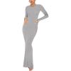 imageREORIA Womens Sexy Crew Neck Lounge Long Dress Elegant Long Sleeve Ribbed Bodycon Maxi DressesLight Grey