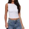 imageREORIA Womens Sexy Open Back High Neck Sleeveless Tank Top Y2k Lace Twist Backless Crop TopsWhite