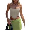 imageREORIA Womens Sexy Square Neck Trendy Sleeveless Adjustable Spaghetti Strap Corset Tank Crop TopsAntique Pewter