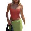 imageREORIA Womens Sexy Square Neck Trendy Sleeveless Adjustable Spaghetti Strap Corset Tank Crop TopsRusty Red