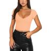 imageREORIA Womens Trendy Sexy V Neck Short Sleeve Double Lined Slimming T Shirts Crop Tops TeesPeach Fuzz