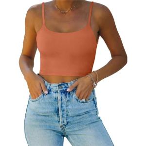 imageREORIA Womens Sexy Adjustable Spaghetti Strap Double Lined Seamless Camisole Tank Yoga Basic Crop TopsTopaz