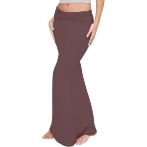 imageREORIA Womens Sexy Fold Over High Waisted Lounge Long Skirts Elegant Going Out Bodycon Maxi SkirtsBrown