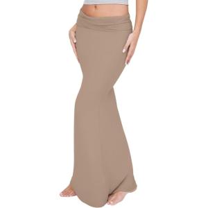 imageREORIA Womens Sexy Fold Over High Waisted Lounge Long Skirts Elegant Going Out Bodycon Maxi SkirtsKhaki