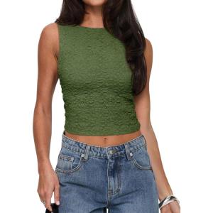 imageREORIA Womens Sexy Open Back High Neck Sleeveless Tank Top Y2k Lace Twist Backless Crop TopsDark Green