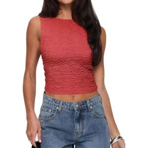 imageREORIA Womens Sexy Open Back High Neck Sleeveless Tank Top Y2k Lace Twist Backless Crop TopsRusty Red