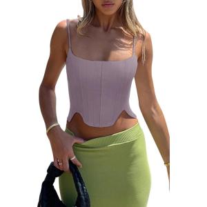 imageREORIA Womens Sexy Square Neck Trendy Sleeveless Adjustable Spaghetti Strap Corset Tank Crop TopsHazy Lilac