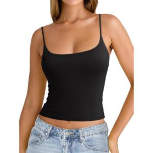 imageREORIA Womens Square Neck Tank Tops Summer Sleeveless Y2K Sexy Going Out Crop Shirt Cami Top Trendy 2025Black