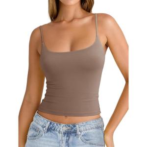 imageREORIA Womens Square Neck Tank Tops Summer Sleeveless Y2K Sexy Going Out Crop Shirt Cami Top Trendy 2025Brown